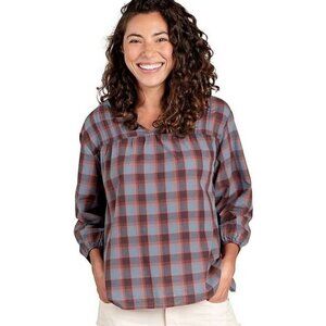 Toad&Co Willet Plaid Organic Cotton 3/4 Sleeve Blouse Top L